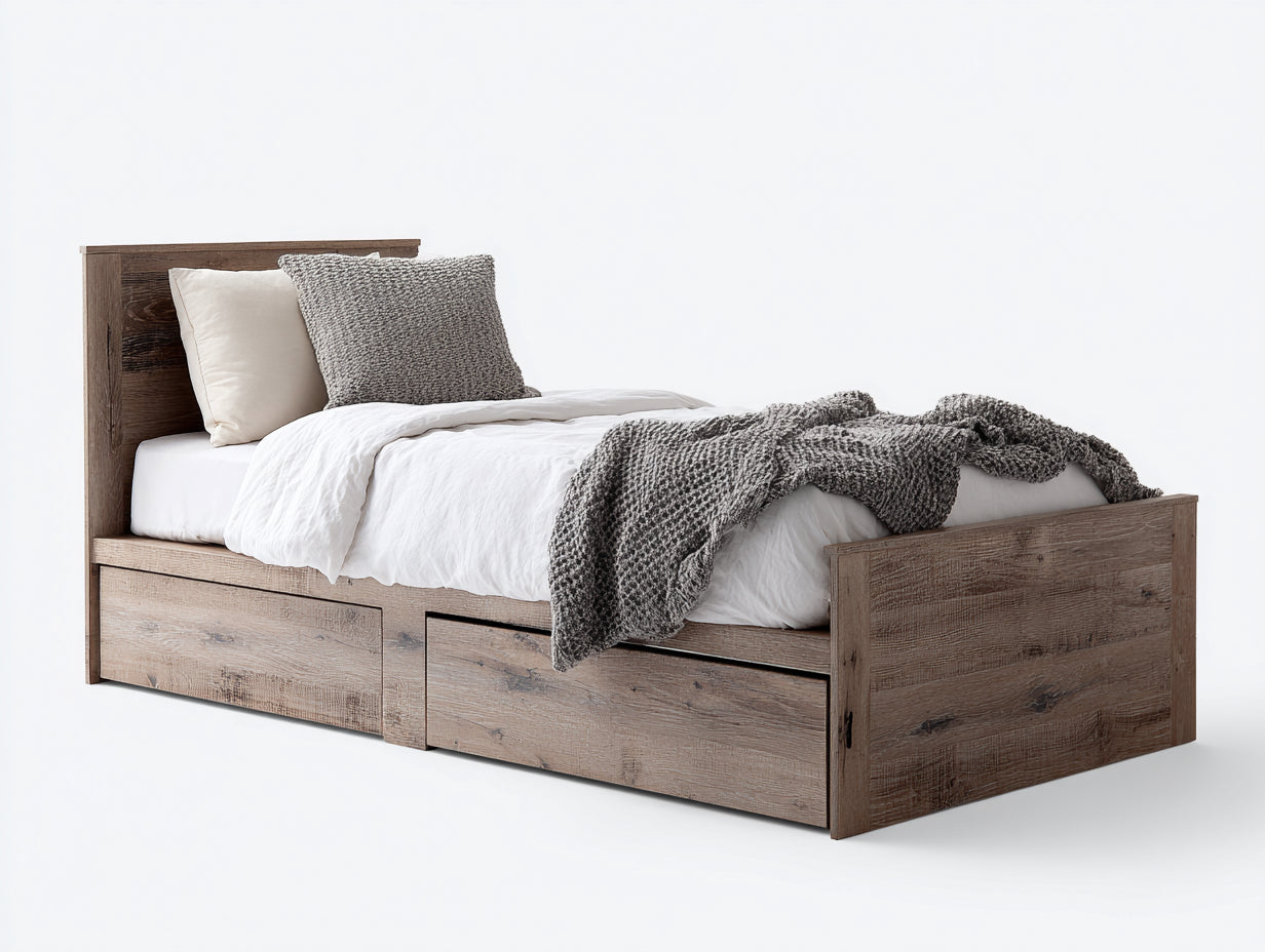 Camas individuales madera con almacenamiento 205x98x95 cm - marrón - diseño funcional para dormitorio