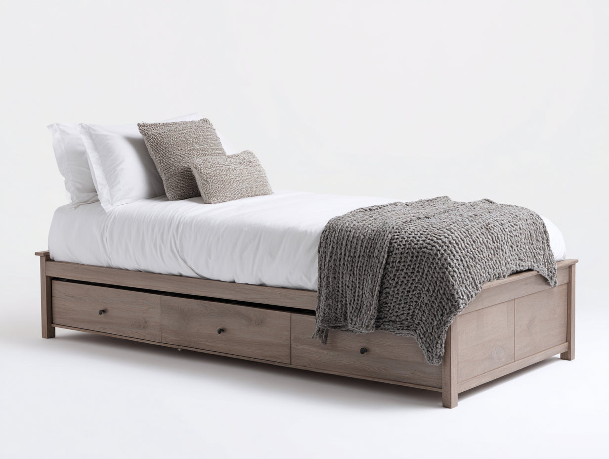 Camas individuales de madera 210x100x65 cm - marrón claro - estilo moderno con 3 cajones
