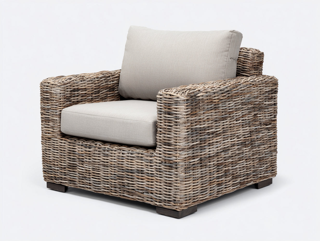 Sillones de ratán 96x88x78 cm - beige natural - diseño amplio