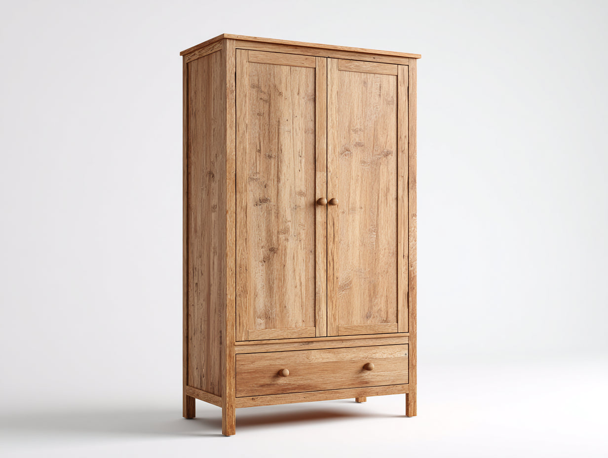 Armarios de madera 100x55x180 cm - marrón - 2 puertas y 1 cajón - estilo rústico para dormitorio