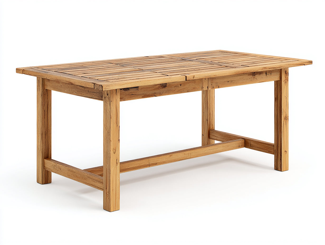 Mesa de jardín rectangular madera maciza 200x90x75 cm - madera natural - estilo rústico