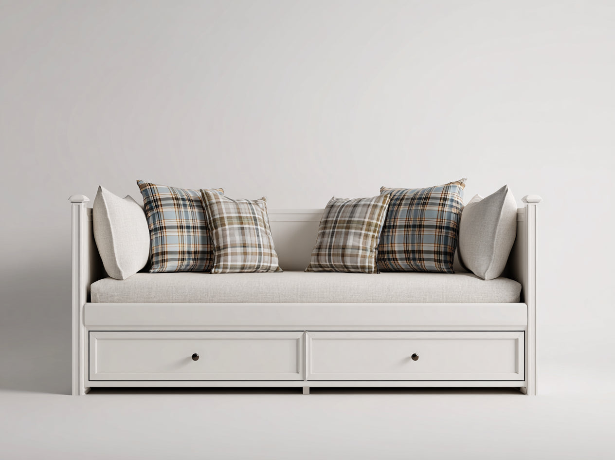Sofás cama de madera 205x93x85 cm blanco con 2 cajones - estilo clásico para dormitorio