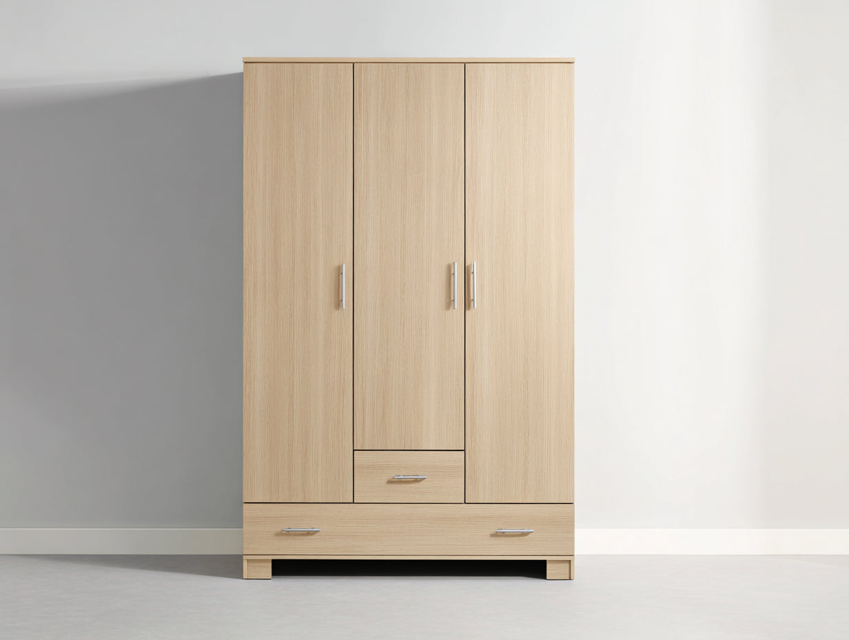 Armarios de madera 120x52x190 cm - marrón claro - estilo moderno con 3 puertas y 2 cajones