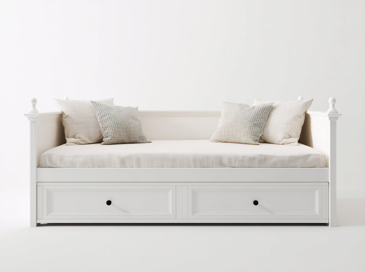 Sofás cama de madera 205x92x90 cm - Blanco - Estilo clásico con 2 cajones