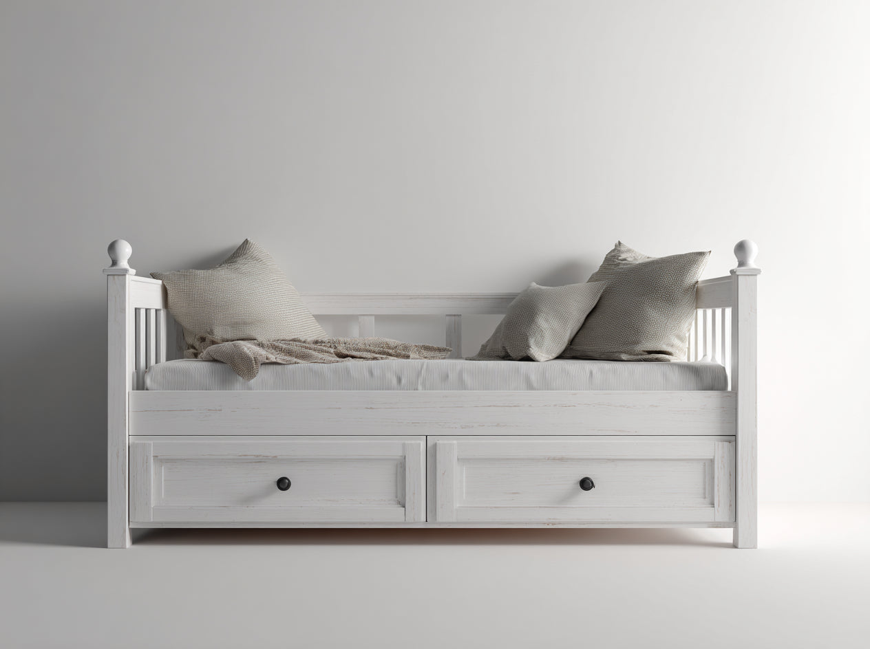 Sofás cama de madera 205x95x98 cm - blanco - 2 cajones - estilo clásico para dormitorio