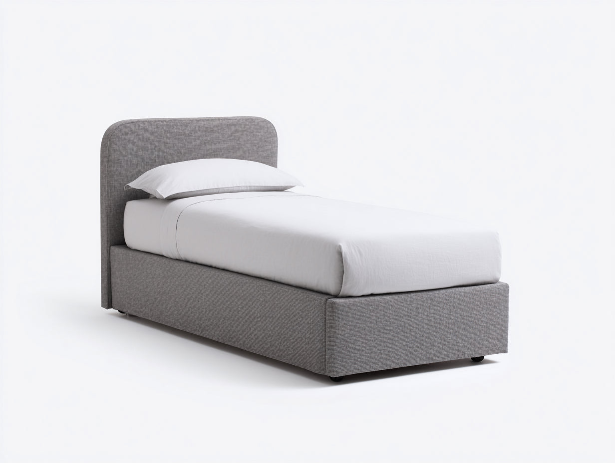 Cama individual tapizada 205x100x110 cm - estructura gris para dormitorio