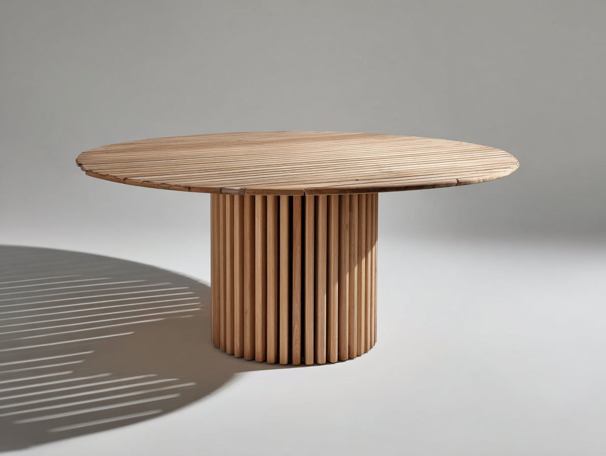 Mesa de jardín madera maciza 140x140x75 cm marrón natural - diseño circular moderno