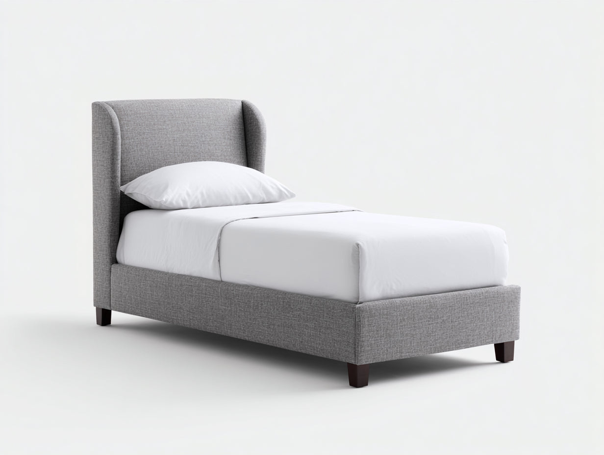 Camas individuales tapizadas 205x100x115 cm - Gris claro - Diseño elegante con cabecero envolvente