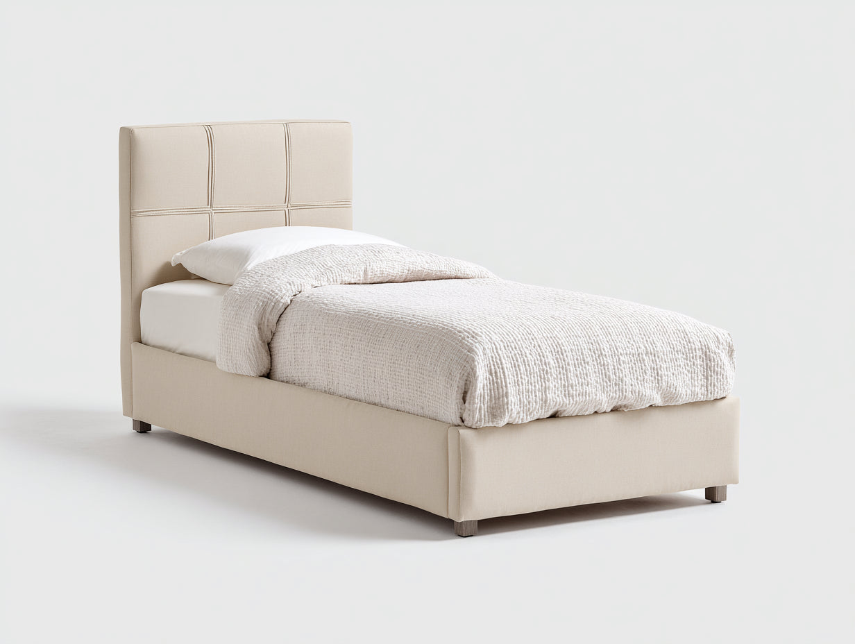 Camas individuales tapizadas 200x100x110 cm - Beige - Estilo moderno acolchado