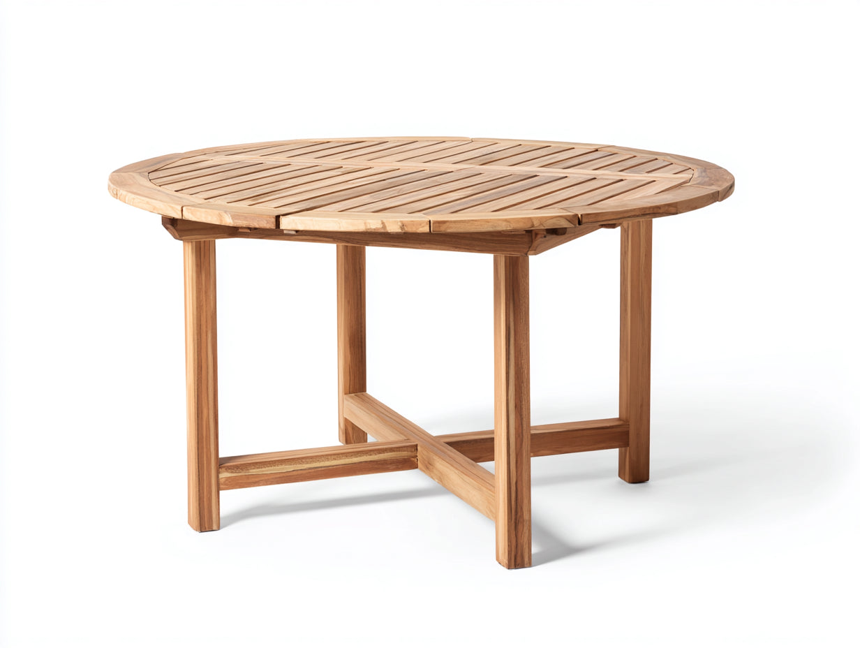 Mesa de jardín redonda de madera 130x130x75 cm - color madera natural - diseño clásico para exterior