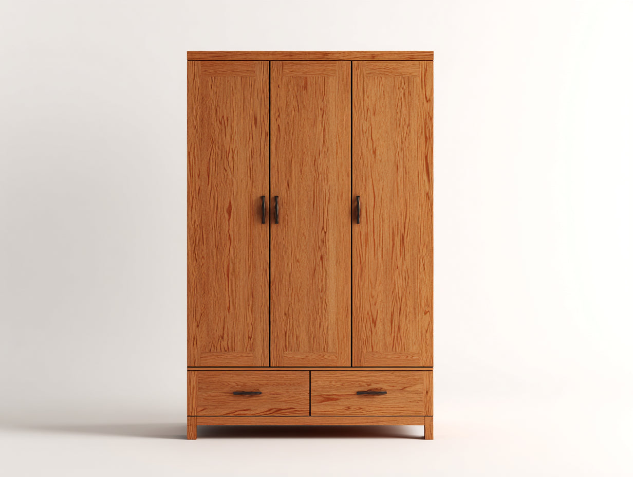 Armarios de madera 120x55x200 cm - Madera natural - Diseño contemporáneo con 3 puertas y 2 cajones