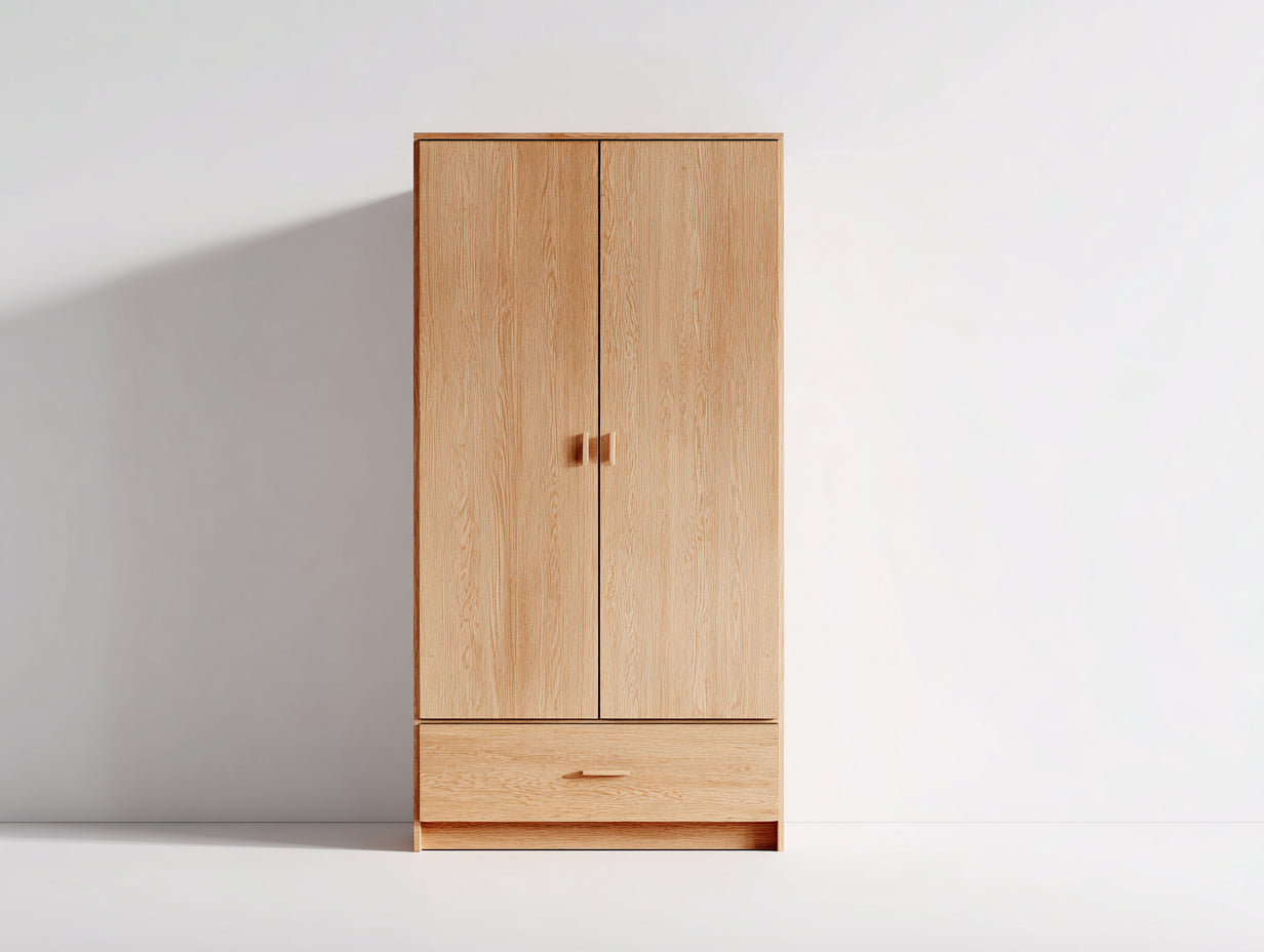 Armario de madera 2 puertas con cajón 80x50x180 cm - estilo moderno para dormitorio