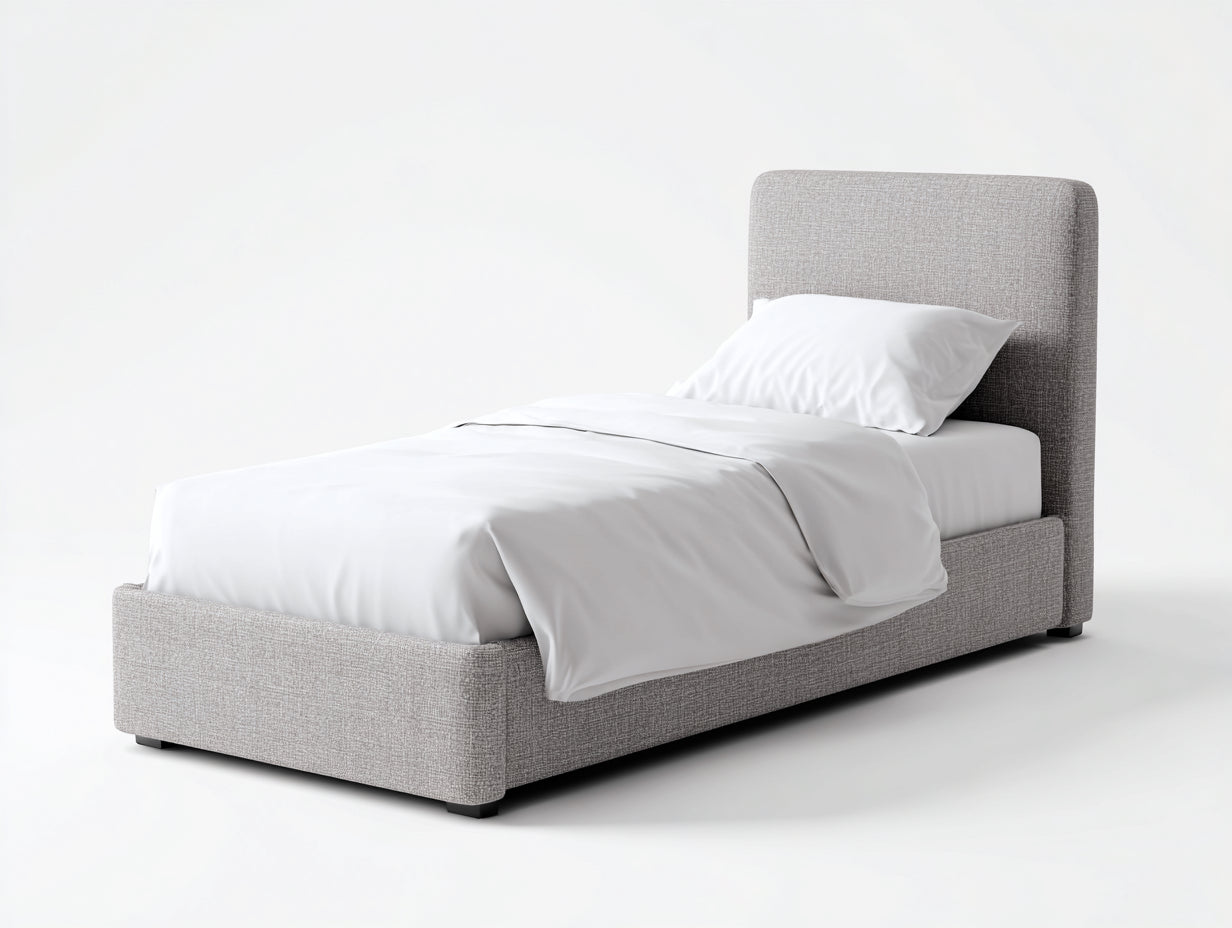 Camas individuales tapizadas 210x100x105 cm - Gris claro - Diseño moderno con cabecero acolchado
