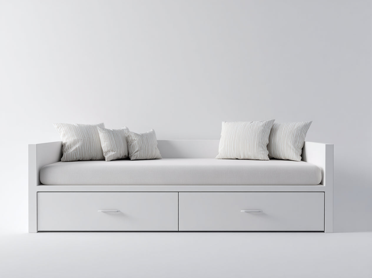 Sofás cama de madera 205x95x85 cm blanco con 2 cajones - estilo clásico para dormitorio