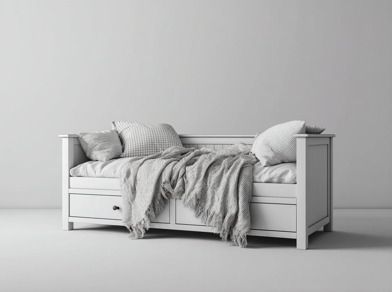 Sofás cama de madera 205x95x92 cm - blanco - 2 cajones - estilo clásico para dormitorio