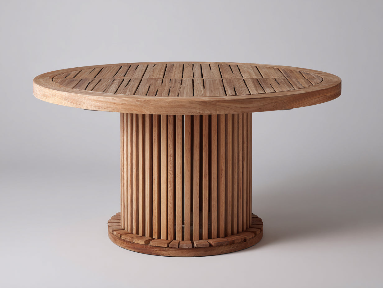 Mesas de jardín de madera 135x135x75 cm - Madera natural - Diseño redondo con base de listones
