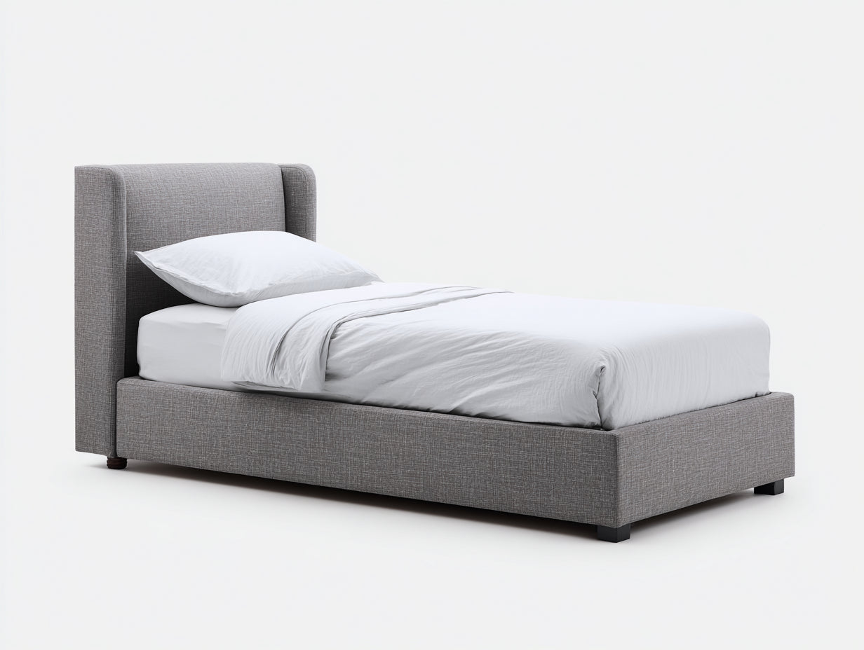 Cama individual tapizada 205x100x110 cm - estructura gris oscuro para dormitorio