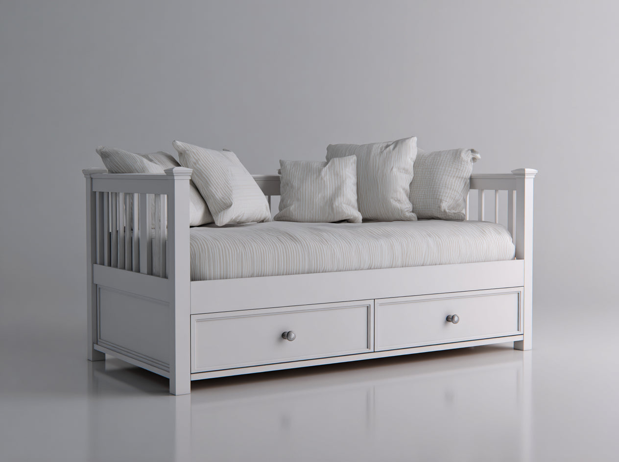 Sofás cama de madera 205x92x86 cm blanco con 2 cajones - estilo clásico para dormitorio