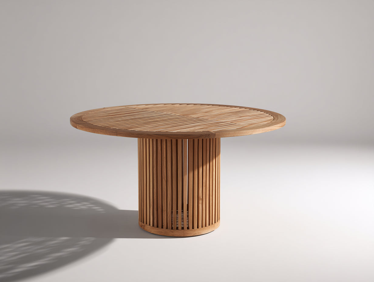 Mesas de jardín madera 135x135x76 cm - natural - diseño redondo con base central