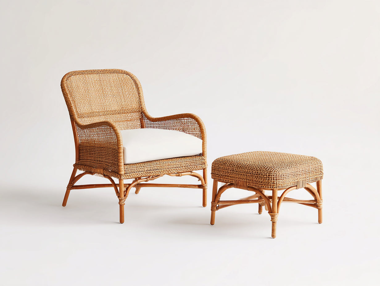 Sillones de ratán 82x78x92 cm - marrón natural - diseño con reposapiés