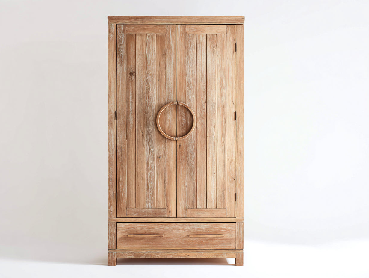 Armarios madera 90x48x180 cm - natural - diseño rústico con almacenamiento