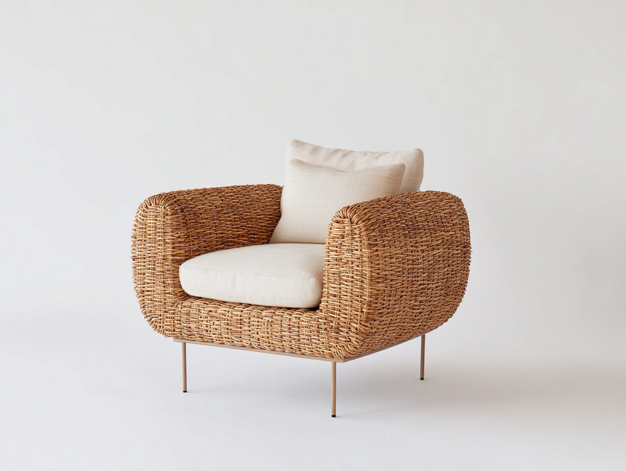 Sillón de ratán con patas metálicas 92x82x78 cm - ratán natural - diseño lounge