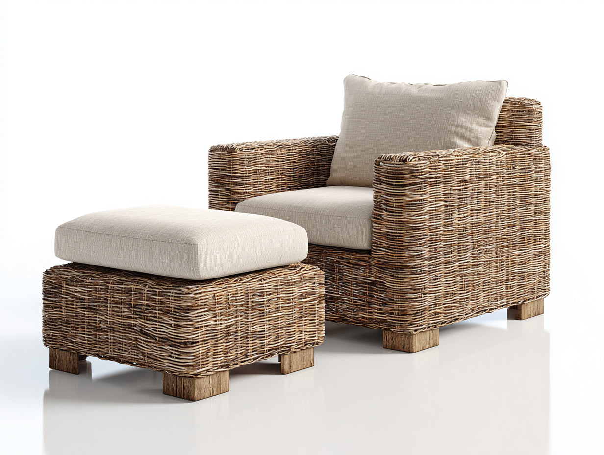 Sillones de ratán con reposapiés 95x87x77 cm - beige natural - diseño contemporáneo para exterior