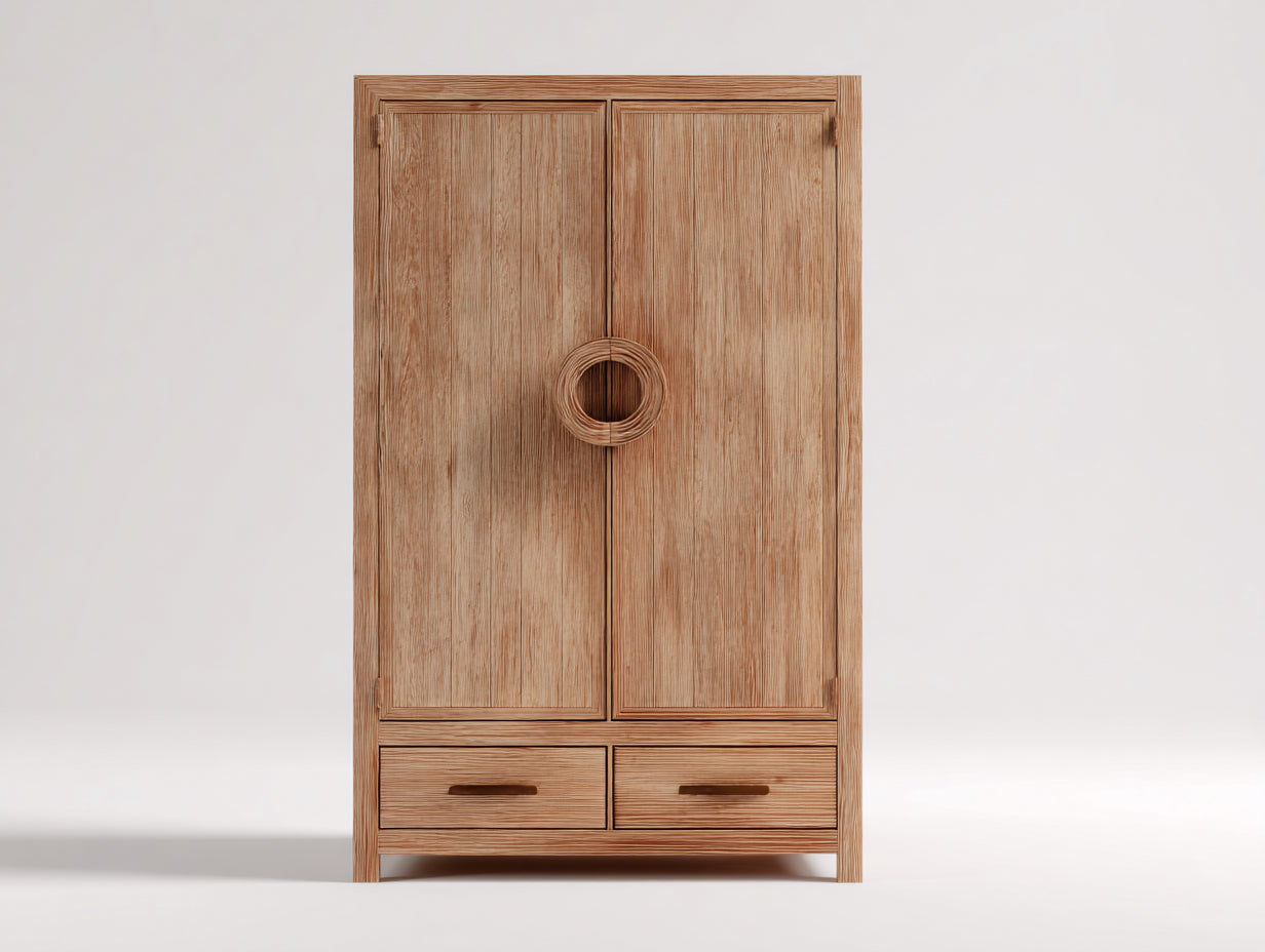 Armarios de madera 100x55x185 cm - marrón - 2 puertas y 2 cajones - estilo rústico para dormitorio