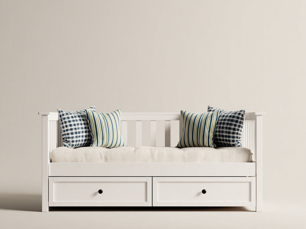Sofás cama de madera 205x90x88 cm - Blanco - Diseño clásico con 2 cajones